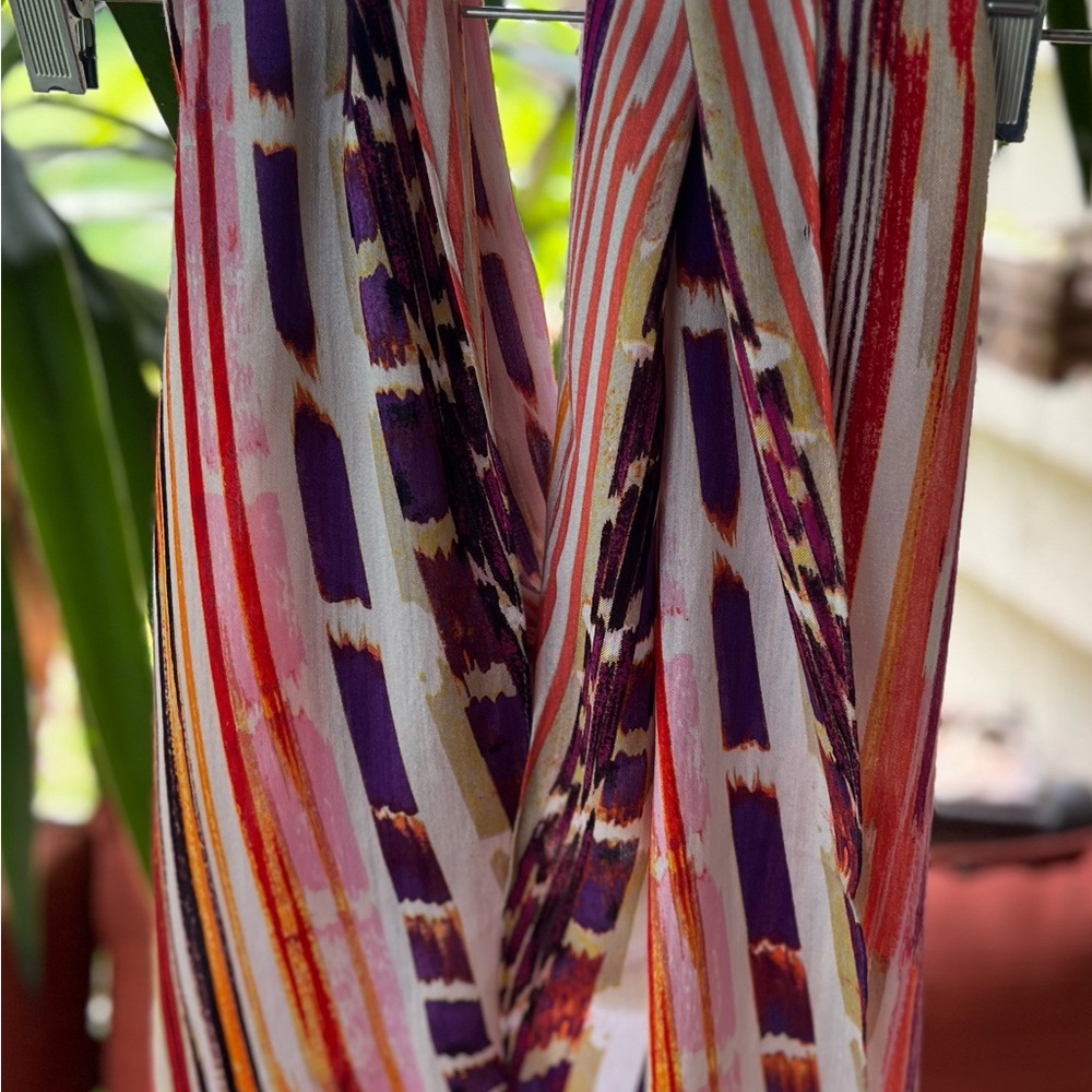 Chico's Womens Rectangular Scarf Purple Red Multi Stripe Lightweight